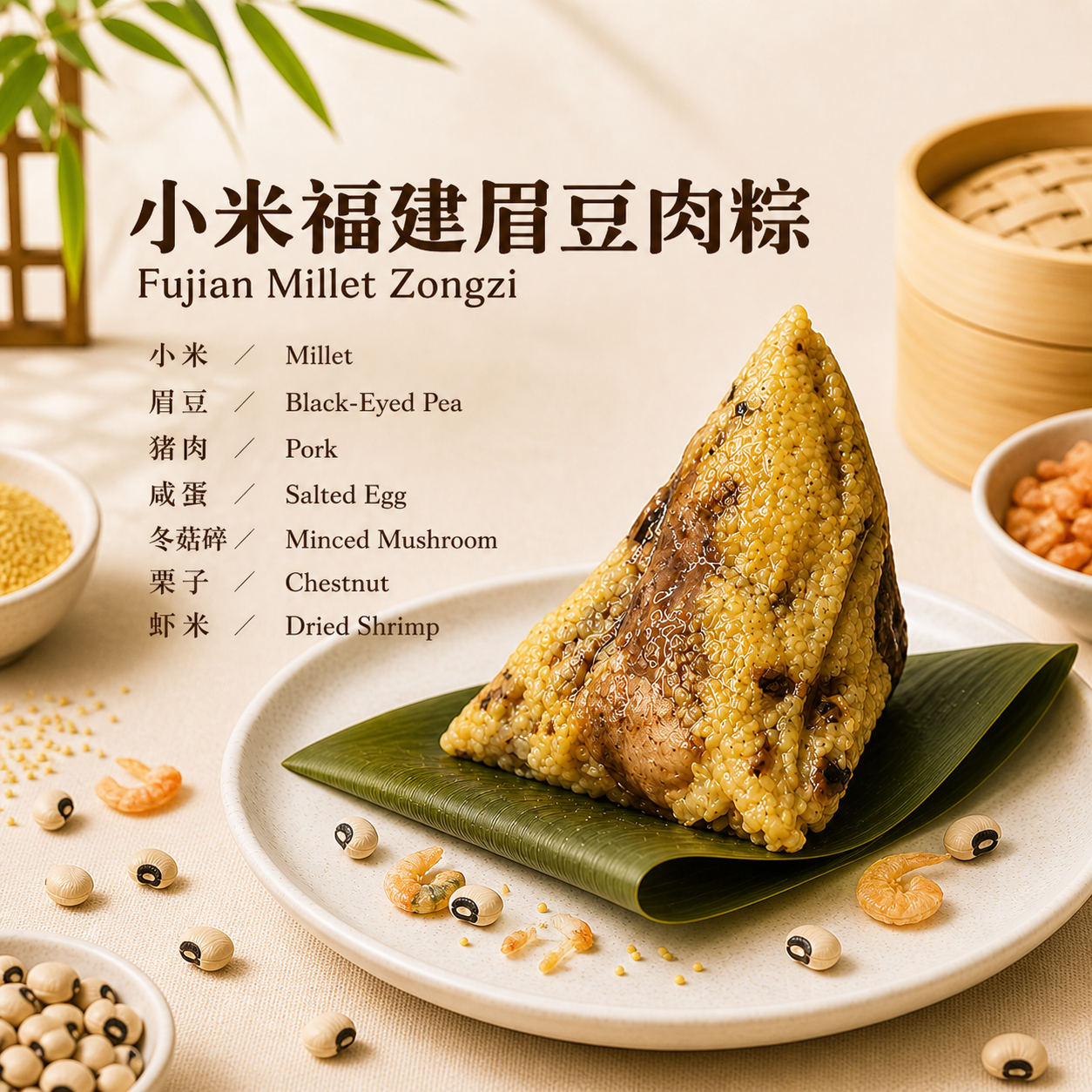 小米福建眉豆肉粽 Fujian Millet Zongzi